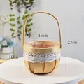 Hand-woven wooden flower basket with white lace detail, dimensions 15cm x 10cm x 23cm - Dia 15cm x H 10cm x Total H 23cm / Pumpkin Basket (Lace Decor)