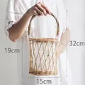 Handwoven cylindrical natural rattan basket with handle for storage, picnic and floral decor - Dia 15cm x Total H 32cm / Lantern Handheld (Hollow Woven)