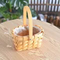 Hand-woven wood chip storage basket with dimensions 18x12x11cm and sturdy wood handle - 18cm x 12cm x 11cm / Single Handle Oval Small (Wood Chip Style)