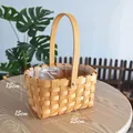 Handcrafted rectangular wooden woven storage basket with handle and plastic lining - 25cm x 15cm x 13cm / Wood Chip Single Handle Oval Large