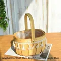 Handcrafted woven wood chip flower basket with elegant white tassel lace decoration - 22cm x 16cm x 12cm (Total H 24cm) / Tassel Oval Small (Tassel Decor Style)