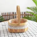 Handmade woven wood flower basket with lace trim and handle for picnic and storage - 21cm x 10cm x 26cm / Lace Wood Oval (Lace Decor Wood Style)