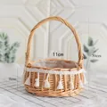 Hand-woven round rattan flower basket with white tassel decoration and sturdy handle - Dia 11cm x Basket H 8cm x Total H 20cm / Princess Basket Mini (Mini Tassel)