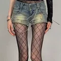 High elastic diamond pattern hollow out mesh fishnet stockings for women in retro style - One Size (45-75kg) / Black Small Grid Diamond Mesh