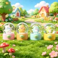 Set of four cute cartoon animal snow globes featuring a luminous base in soft pastel colors. - 2605# (lights + Snowflakes)