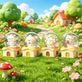 Set of cute cartoon animal crystal balls with house base, luminous resin ornament. - 2610# (lights + Snowflakes)