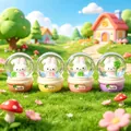Set of four cute cartoon rabbit snow globes with luminous crystal ball bases - 2613# (lights + Snowflakes)