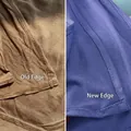 Detail view comparing old edge and new refined hem stitching on jersey scarves - Note That Old And New Edges Will Be Sent Randomly. Please Consider Carefully Before Purchasing If You Mind.
