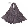 Detail of grey-purple silky cotton hijab scarf with shimmering diamond bead trimming - 18