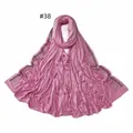 Detail of pink mercerized cotton scarf with five rows of sparkling black rhinestones - 38