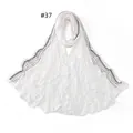 Detail of white cotton jersey scarf featuring black sequin rhinestones on the edge - 37