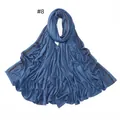 Deep blue jersey cotton scarf with elegant black rhinestone bead fringe detail - 8