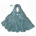 Smoky blue mercerized cotton jersey scarf featuring elegant black rhinestone edges - 23