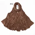 Deep brown jersey scarf with shimmering diamond stone embellishments on the edges - 32
