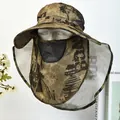 Professional outdoor men's camouflage sun protection hat with mask and wide brim - Camo Shawl / Army Green Ink