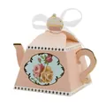 Elegant pink teapot-shaped gift box with floral patterns and gold foil accents for parties. - Pink Gold Teapot