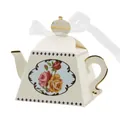 Elegant teapot shaped wedding favor box with vintage rose floral pattern and gold foil - Ivory White Gold Teapot