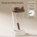 710ml Tritan straw cup in dark coffee with telescopic straw for bubble tea - 24oz / Dark Coffee