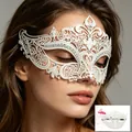 Elegant white filigree metal masquerade mask with sparkling rhinestones for women - One Size / White