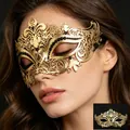 Gold metal masquerade mask with black rhinestones for Halloween parties - Sword Tip - Black Zirconia