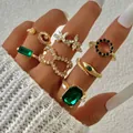 Luxuriöses smaragdgrünes Edelstein-Ring-Set mit Goldbeschichtung und Strasssteinen - Gold Smaragdgrün 7-teiliges Set (26394-green)