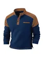 Dettaglio ravvicinato della maglia a nido d'ape blu e colletto in velluto a coste marrone - S / Blu navy