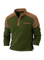 Dettaglio felpa in maglia a nido d'ape oliva con spalle in velluto a coste marroni - S / Verde Militare