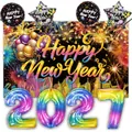 Kit de décoration de fête Nouvel An 2027 avec toile de fond et ballons arc-en-ciel - Toile de Fond et Ensemble de Ballons / 110*180cm