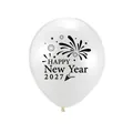 Globo blanco de Happy New Year 2027 con estampado de fuegos artificiales negro - Blanco
