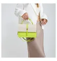 Stylish lime green woven patchwork crossbody bag for women, shown in a fashion detail shot. - Green