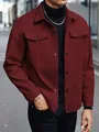 Stylish men's burgundy winter wool lapel jacket with dual chest pockets shown on model - Burgundy