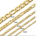 Comparación detallada de los anchos de la cadena Figaro dorada de 3 mm a 9 mm acero - XS (Con Extensión) / Estilo Fino / Dorado