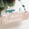 Cartel colgante de madera Merry Christmas con coche verde y cajas de regalo de adorno - Estilo C (Coche Verde)
