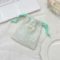 Light green floral lace drawstring storage pouch for cosmetics and small items - 14cm*16cm / Blue Embroidery Flower