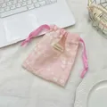 Elegant pink floral lace drawstring storage pouch for cosmetics and jewelry accessories - 14cm*16cm / Pink Embroidered Floral
