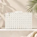 Elegant vintage white acrylic evening clutch bag with woven rattan pattern for women - White