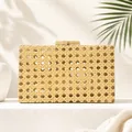 Elegant vintage rattan woven evening clutch bag with acrylic frame and secure top clasp - Apricot