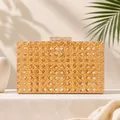 Retro handmade rattan woven clutch bag with marble-effect acrylic clasp - Natural Rattan