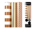 Premium metallic gold and white striped gift wrapping paper roll for birthday party - Wide Stripes and Matte Gold Foil and Polka Dot Diagonal Set (Set A) / 0.43*3m