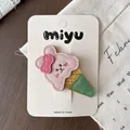 Cute pink cartoon rabbit ice cream leather hair clip presented on white display card - Ice Cream Rabbit