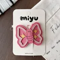 Adorable pink leather butterfly hair clip featuring star patterns for girls and kids - Butterfly