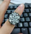 Elegant women's fashion ring featuring a large clear zircon cluster in dark metal - Adjustable Open / Gunmetal-White Zircon