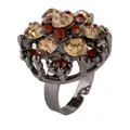 Vintage gunmetal flower ring featuring champagne and amber faceted crystal stones. - Adjustable Open / Gunmetal Black-Coffee