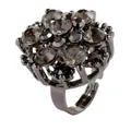 Vintage style gunmetal adjustable ring with cluster of smoky grey faceted crystals - Adjustable Open / Gunmetal-Shiny Black