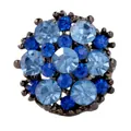 Vintage flower ring with shades of blue rhinestones and dark silver finish - Adjustable Open / Gunmetal-Royal Blue