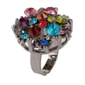 Vibrant flower cluster ring with colorful crystals and an adjustable band - Adjustable Open / Gunmetal-Multicolor
