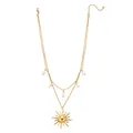 Collar bohemio de doble capa de acero dorado con colgante de sol y dijes de concha marina - Estilo Doble Estrella Luna Sol