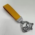 Premium ginger yellow suede leather keychain with polished silver metal hardware - Yellow + Silver Hardware