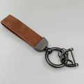 Brown suede leather keychain with gunmetal finish hardware and horseshoe D-ring - Coffee + Gunmetal Hardware
