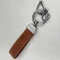 Elegant brown suede leather keychain with silver D-ring and metal keyring accessories - Coffee + Silver Hardware